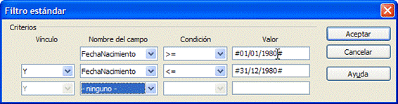 Cuadro de di&aacute;logo Filtro est&aacute;ndar con dos criterios