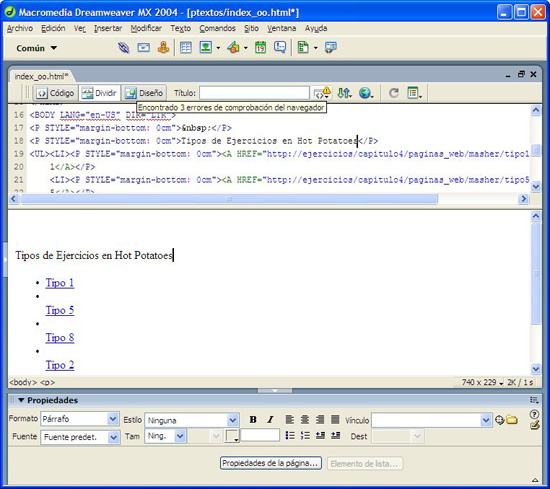 Editor de p�ginas web Dreamweaver