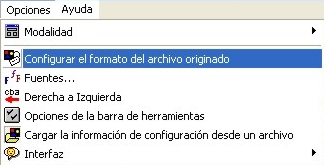 Configuraci�n en el men� opciones
