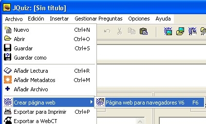 Opciones del men� archivo para crear la p�gina web