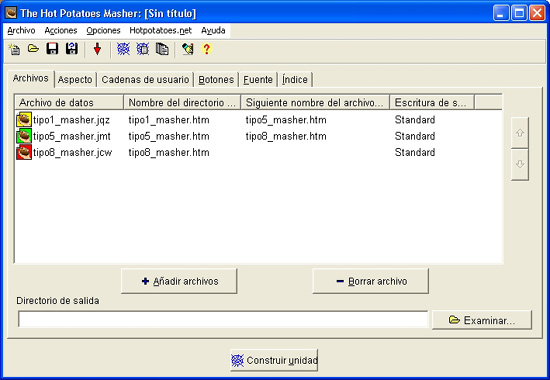 Aspecto del interfaz de The Masher