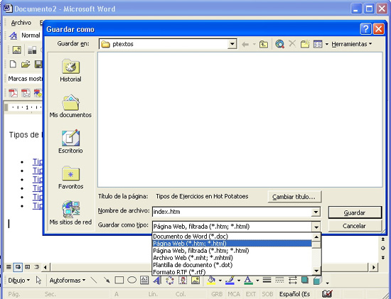 Opciones para guardar como HTML en un procesador de textos