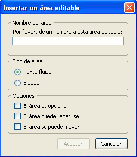 Panel para insertar &aacute;reas editables