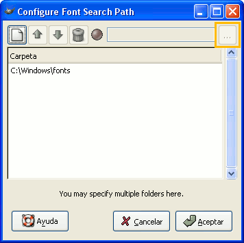 Ventana para indicar la carpeta de fuentes