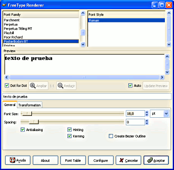 Pesta&ntilde;a general del filtro FreeType