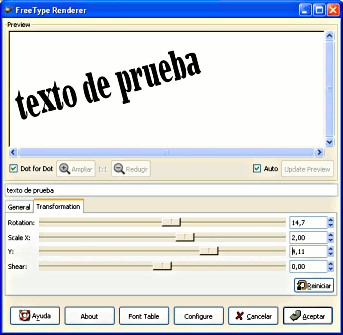 Pesta&ntilde;a Transformation del filtro FreeType
