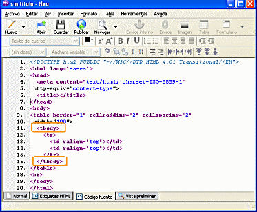 Fragmento de c&oacute;digo con los elementos <tbody> se&ntilde;alados