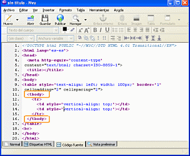 Fragmento de c&oacute;digo con los elementos <tbody> se&ntilde;alados