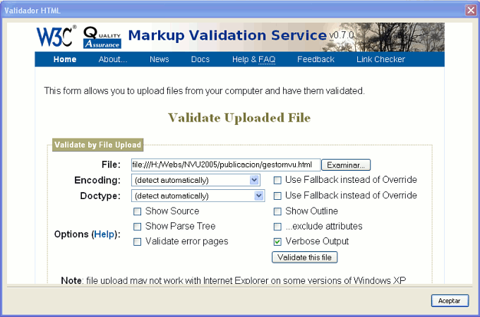 Subir una p&aacute;gina para validarla