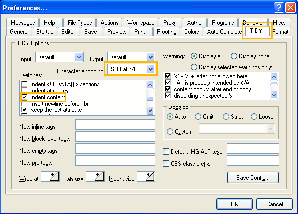 Panel de preferencias de configuraci&oacute;n