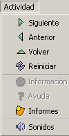 Opciones del men&uacute; Actividad