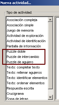 Selecci�n del tipo de puzzle