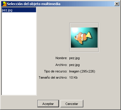 Cuadro de selección de objeto multimedia