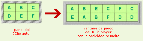 Disposici&oacute;n de las ventanas en JClic autor y en JClic player