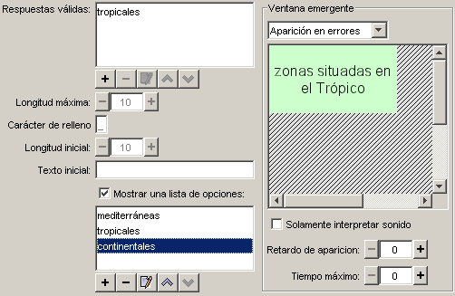 Configuración de la ventana de ayuda para la respuesta válida