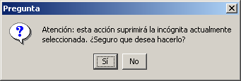 Confirmación de la eliminación de la incógnita almacenada