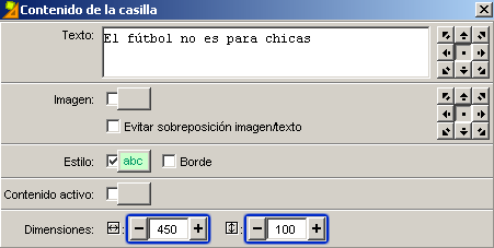Cuadro del contenido de la casilla