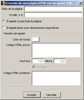 Cuadro de creaci&oacute;n de un applet de JClic
