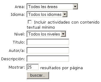 Men&uacute; de b&uacute;squeda de actividades