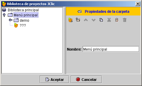 Men&uacute; principal de la biblioteca de proyectos