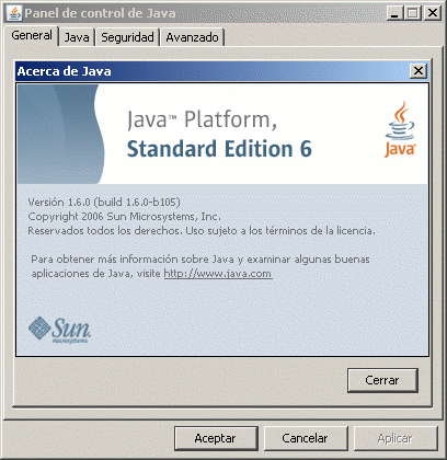 Panel de control de Java
