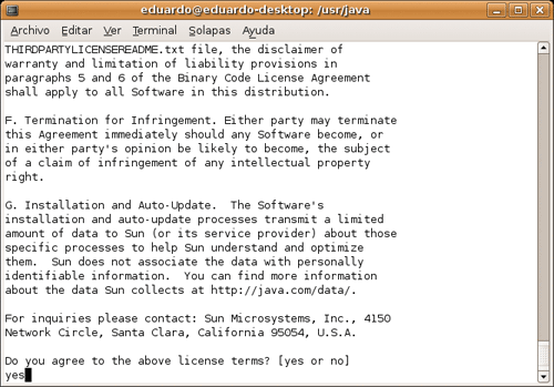 Aceptaci&oacute;n de la licencia de Java