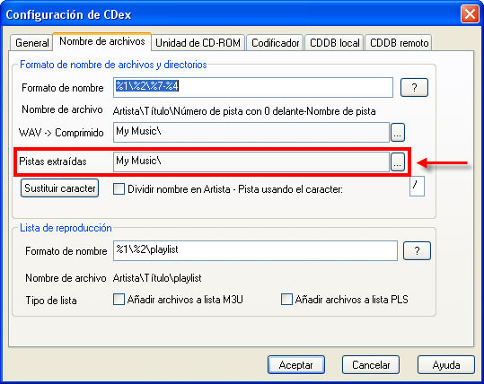 Configuración de CDex