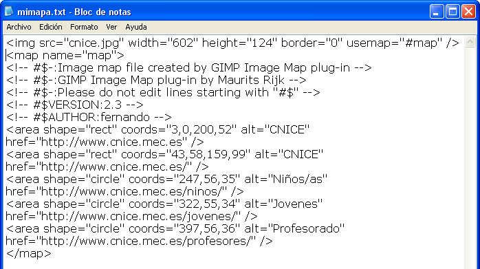 Código HTML del mapa de imagen