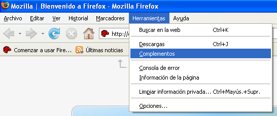 Herramientas > Complementos