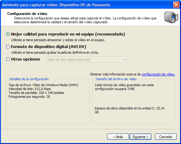 Configuración de vídeo