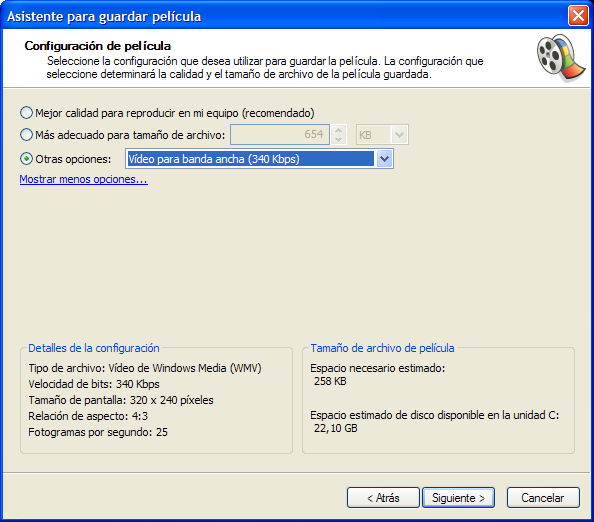Configuración de película