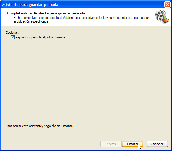 Reproducir película al pulsar Finalizar