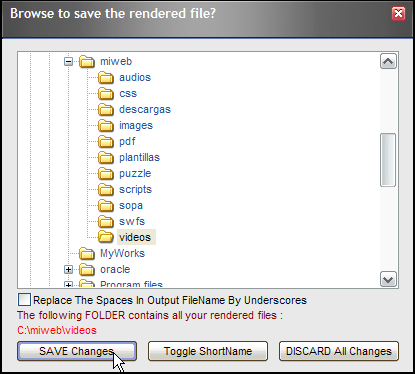 Definir carpeta destino