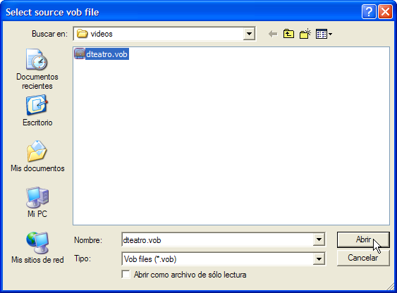 Select source vob file