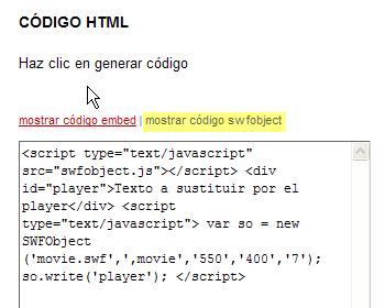 Código swfobject